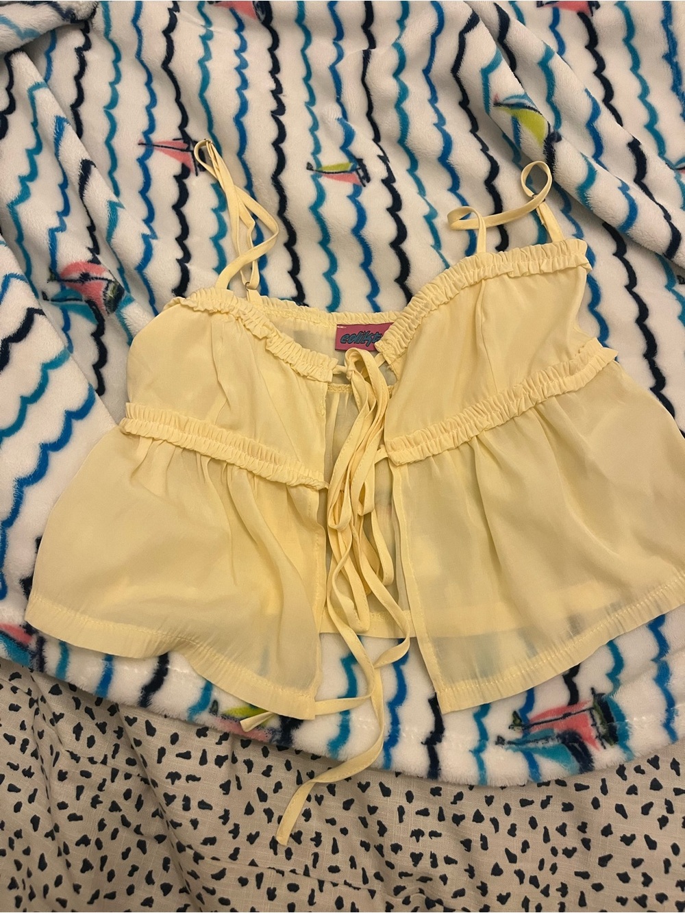 Edikted Yellow Lace-Up Camisole Top